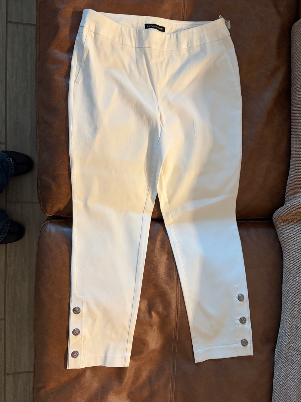 Counterparts White Straight-Leg Women's Pants with Button Cuffs